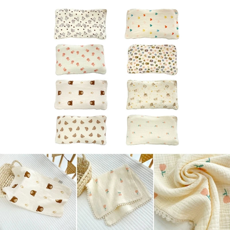 Reusable Absorbent Baby Bibs Soft Breathable Burp Cloth Cotton Newborn Cartoon Print Pillow Cover Case for Boys & Girls